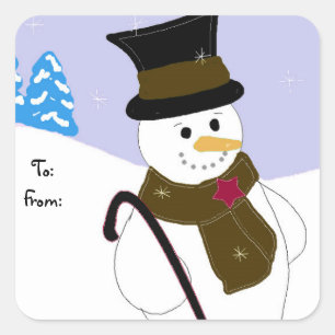 Jolly Snowman with Hat and Cane Square Sticker