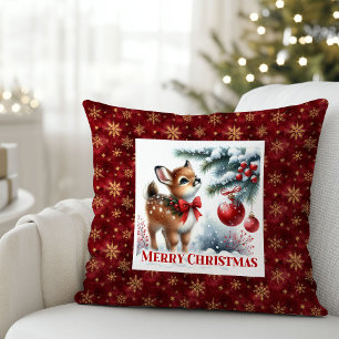 Jolly snowy forest baby deer kids room decor  throw pillow