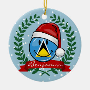 Jolly St. Lucian Flag Christmas Style Ceramic Ornament