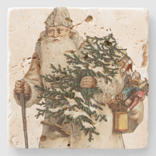 Jolly St Nick With Christmas Tree Stone Coaster