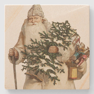 Jolly St Nick With Christmas Tree Stone Coaster
