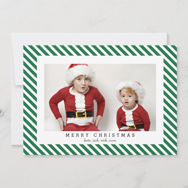 Jolly Stripes Merry Christmas Photo Card (Front)