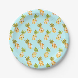 Jolly Tropical Watercolor Pineapple Pattern Paper Plate