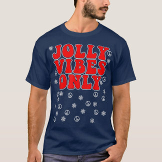 Jolly Vibes Only Groovy Peace Sign Christmas  T-Shirt