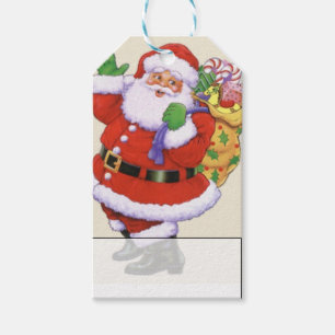 Jolly Vintage Santa Claus With Toy Bag Christmas Gift Tags