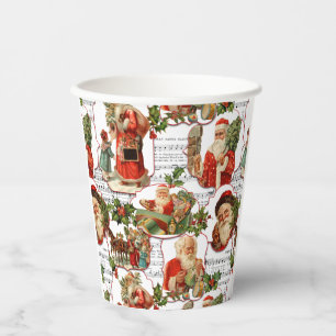 Jolly Vintage Santa, Holly & Music Collage Paper Cups