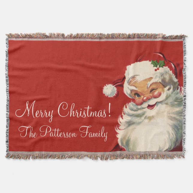 Jolly Vintage Santa Throw Blanket (Front)