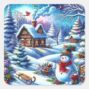 Jolly Vintage Snowman Square Sticker
