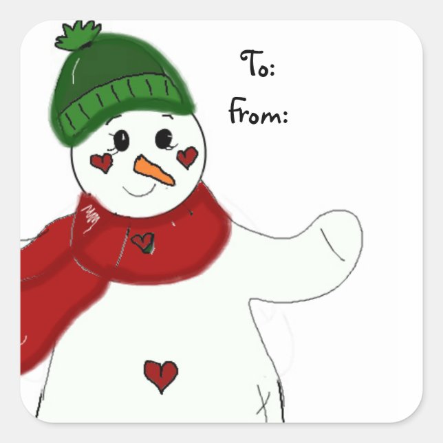 Jolly Waving Snowman Square Sticker (Front)
