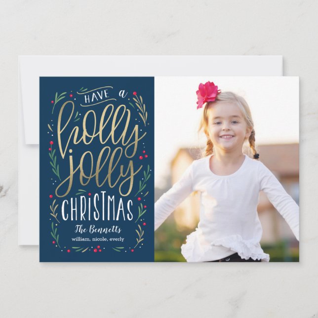 Jolly Wishes EDITABLE COLOR Christmas Photo Card (Front)