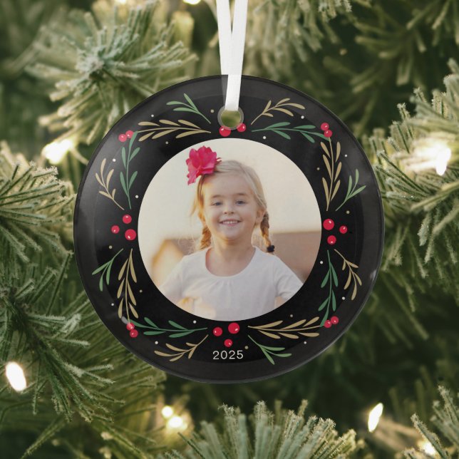 Jolly Wishes Editable Colour Custom Photo Ornament (Insitu)