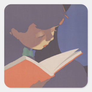 Jon O Brubaker Vintage Book Week Reading Poster Square Sticker
