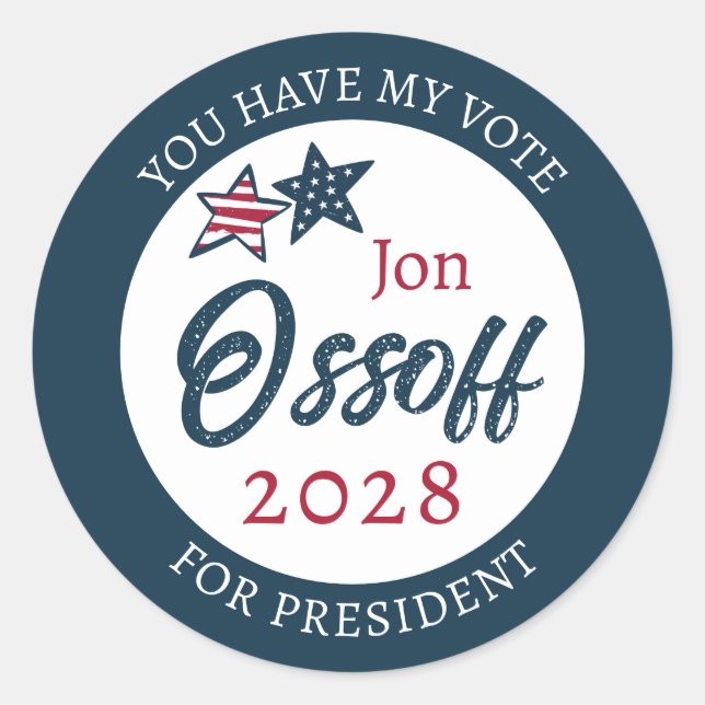 Jon Ossoff for Presdient 2028  Classic Round Sticker (Front)
