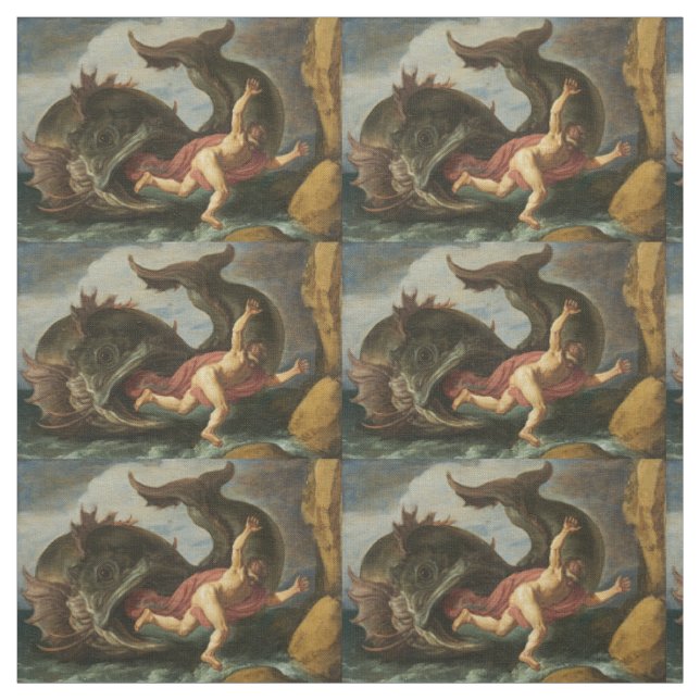 "Jonah and the Whale" art custom fabric (Swatch)