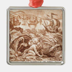 Jonah and the Whale, illustration from a Bible, en Metal Ornament