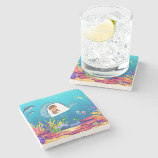 Jonah and the Whale Kids Marble Coasters