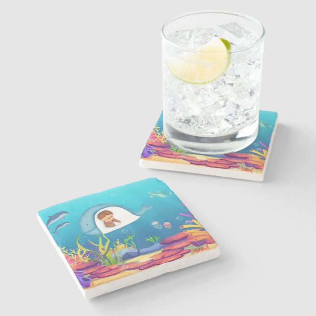 Jonah and the Whale Kids Marble Coasters  (Side)