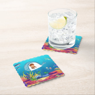 Jonah and the Whale Kids Scalloped Square Coasters