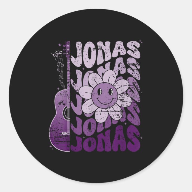 Jonas First Name I Love Jonas Girl Groovy 80's Vin Classic Round Sticker (Front)