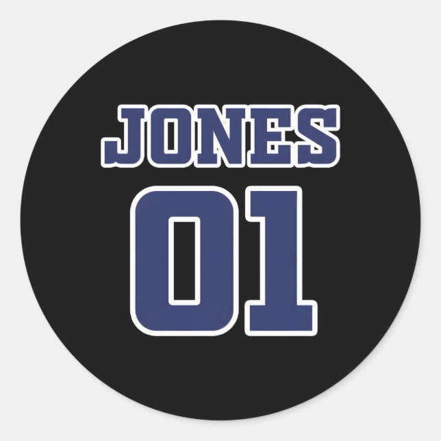 Jones 01 American Sports Numbers Baseball Hockey F Classic Round Sticker (Front)