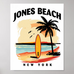 Jones Beach New York Surfboard Surfing Men Women  Poster
