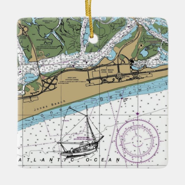 Jones Beach State Park NY Chart Ceramic Ornament (Front)