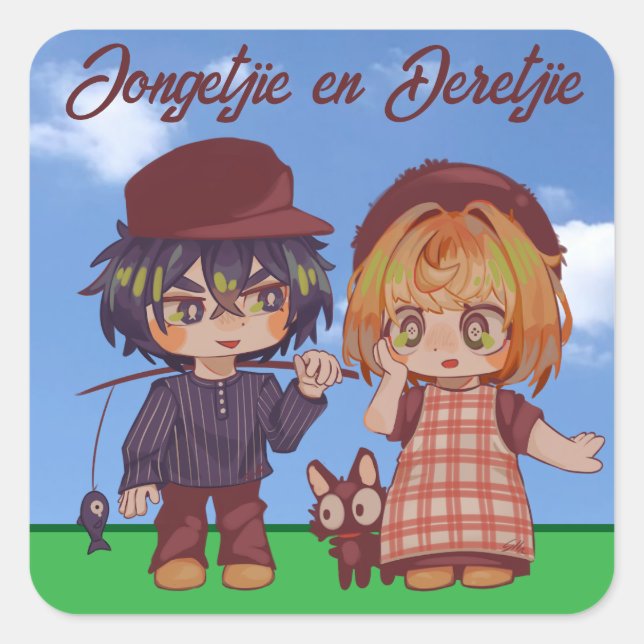 Jongetjie and Deretjie Chibi Square Sticker (Front)