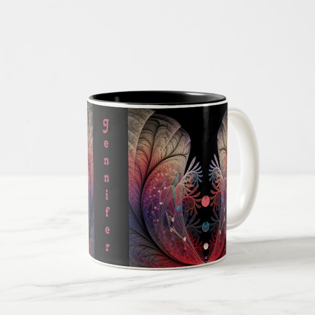 Jonglage Abstract Modern Fantasy Fractal Art Name Two-Tone Coffee Mug (Front Right)