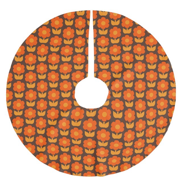 Jonnty Flowers Retro 70s Floral Pattern Orange Brushed Polyester Tree Skirt (Front)