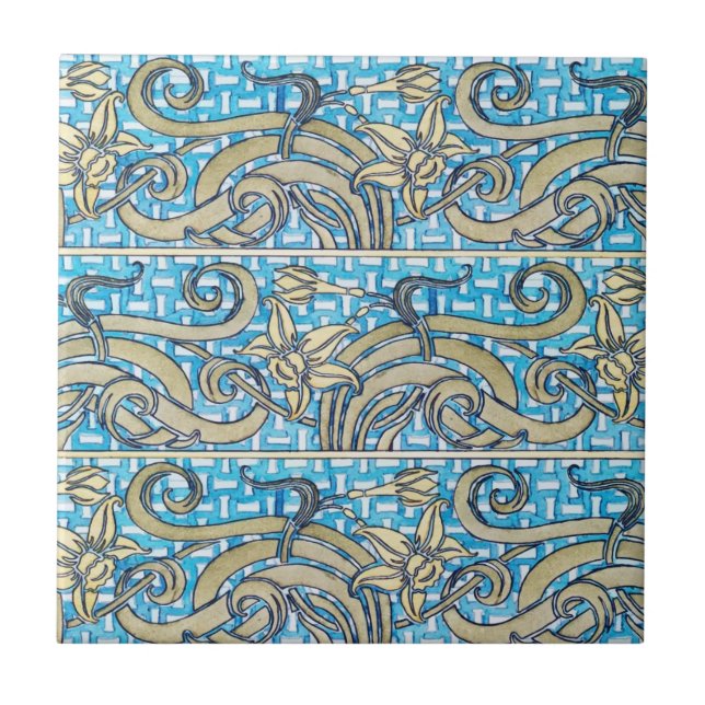 Jonquil Blu Art Nouveau Ceramic Tile (Front)