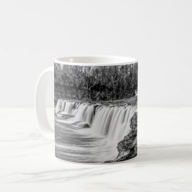 Joplin Grand Falls Overview Grayscale Coffee Mug (Front Left)