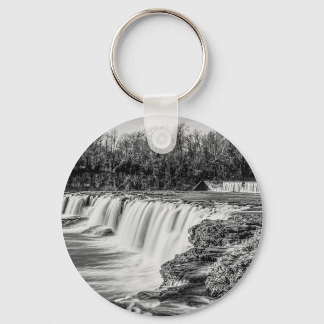 Joplin Grand Falls Overview Grayscale Keychain (Front)