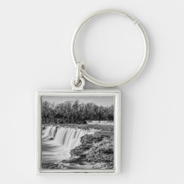 Joplin Grand Falls Overview Grayscale Keychain (Front)