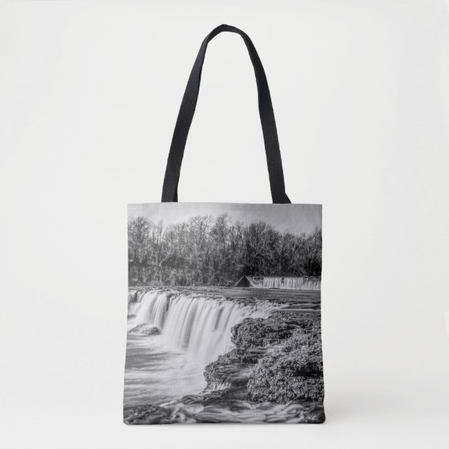 Joplin Grand Falls Overview Grayscale Tote Bag (Front)
