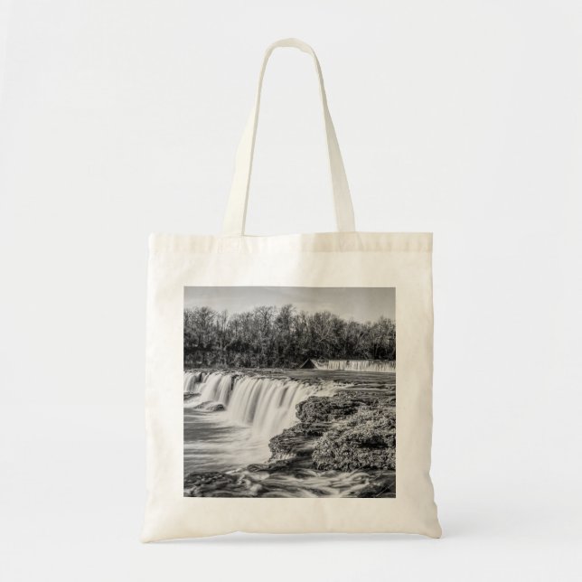 Joplin Grand Falls Overview Grayscale Tote Bag (Front)