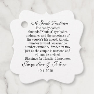 Jordan Almond Favor Tags, Greek Tradition Gift Tag