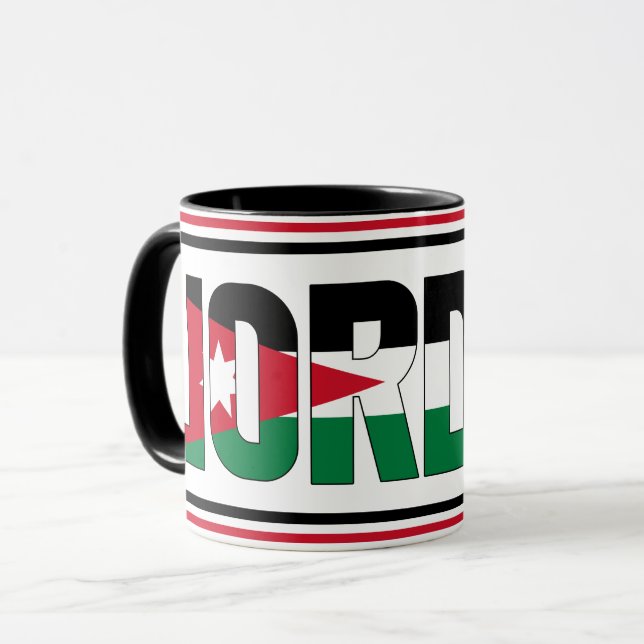 Jordan Flag Inscription Black Red White Green Mug (Front Left)