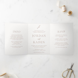 Jordan Light Brown Script Monogram Elegant Wedding Tri-Fold Invitation