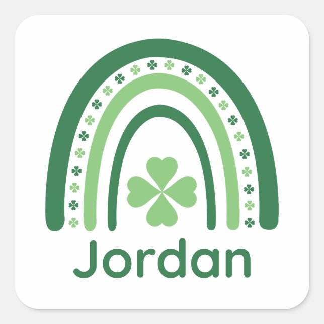 Jordan Name Clover Boho Rainbow Square Sticker (Front)