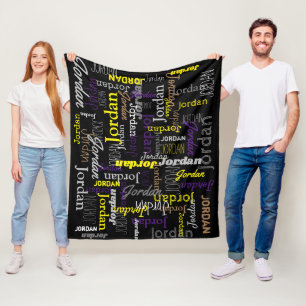 Jordan personalized name black yellow grey brown fleece blanket