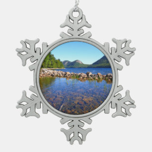Jordan Pond I at Acadia National Park Snowflake Pewter Christmas Ornament