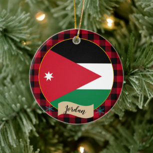 Jordan, Red buffalo plaid & Jordanian Flag Ceramic Ornament