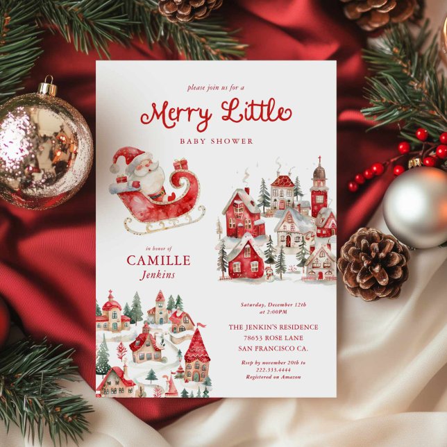 Jory Little Christmas Baby shower Invitation (Merry Little Christmas Baby Shower - Gender Neutral Winter Baby shower invite)