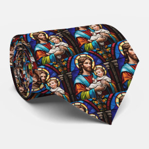 Joseph and Baby Jesus Christian Stained Glass Tie