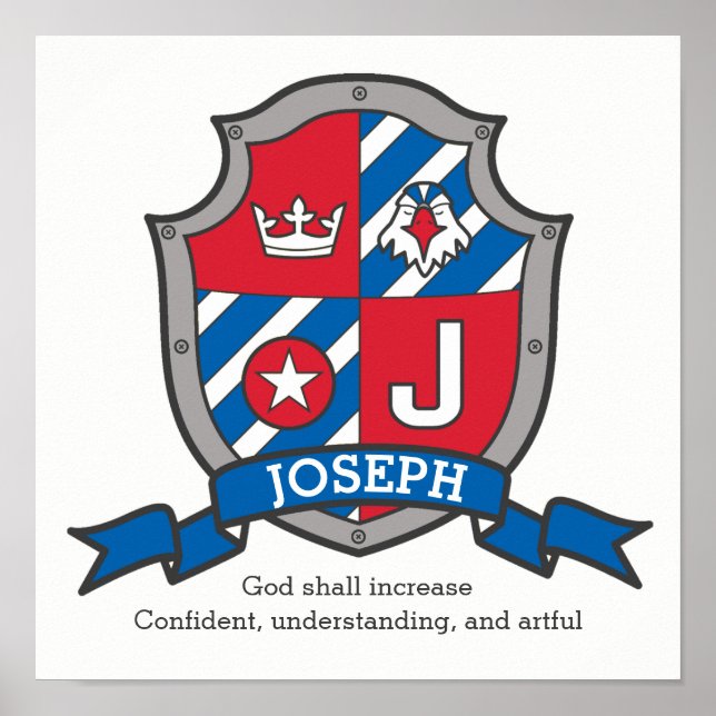 Joseph boys J name and meaning blue red crest Poster (Front)