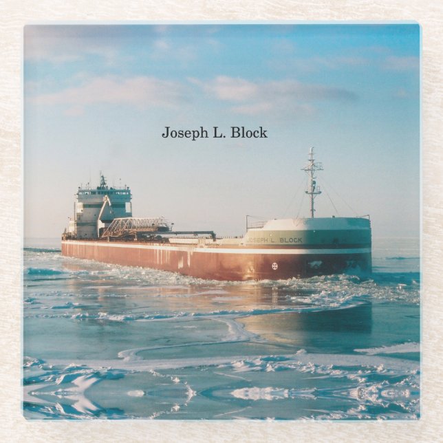 Joseph L. Block glass coaster (Front)