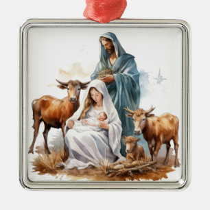 JOSEPH MARY BABY JESUS CHRISTMAS RELIGIOUS METAL ORNAMENT