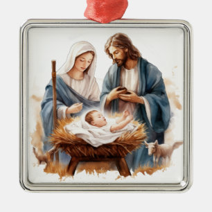 JOSEPH MARY BABY JESUS CHRISTMAS RELIGIOUS METAL ORNAMENT