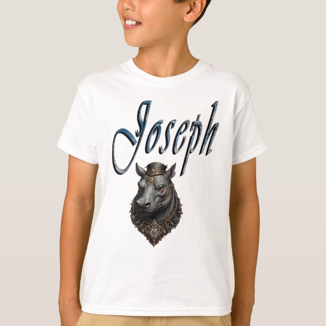 Joseph Name, With Steampunk Hippo, T-Shirt (Front)