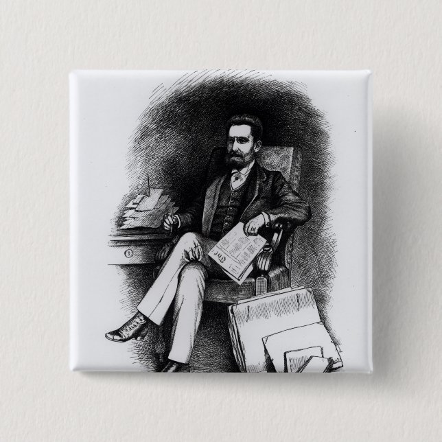 Joseph Pulitzer  from 'The Curio', 1887 2 Inch Square Button (Front)